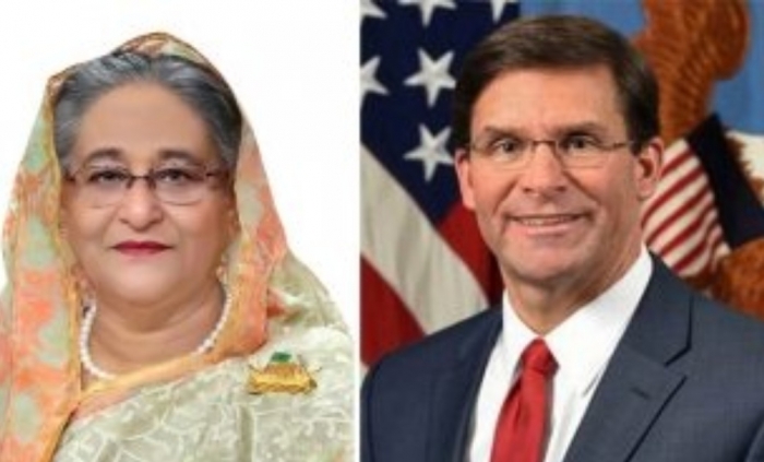 প্রধানমন্ত্রী শেখ হাসিনা ও মার্কিন যুক্তরাষ্ট্রের প্রতিরক্ষামন্ত্রী ড. মার্ক টি এসপার। প্রধানমন্ত্রী শেখ হাসিনা ও মার্কিন যুক্তরাষ্ট্রের প্রতিরক্ষামন্ত্রী ড. মার্ক টি এসপার।