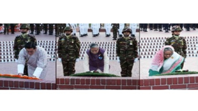 শহীদদের প্রতি শ্রদ্ধা জানালেন রাষ্ট্রপতি, প্রধানমন্ত্রী ও ভুটানের